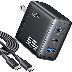 [AC] $10.88* | INIU Up to 65W 3-Port Charger Block w/ 5-ft USB-C Cable (2x USB C, 1x USB A) at Amazon